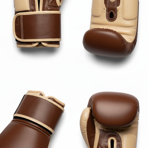 Guantes de Boxeo de Cuero Premium Bicolor Marrón y Beige, Impermeables, con Cierre de Cordones - Equipo Profesional para Sparring y Entrenamiento - Product Image 5