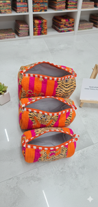 High Quality Vintage Eco-Friendly Water Resistant Cotton Matching Inner Zipper Quilted Large Durable Cosmetic <b>Bag</b> Case Set - Product Image 3