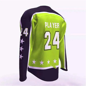 Maillot de hockey sur glace personnalisé blanc, marron, vert fluo, sublimé, en maille respirante, pour homme, manches longues, tenue d'équipe - Product Image 6