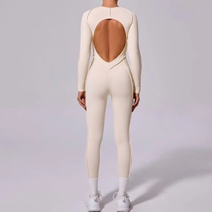 Custom Wholesale <b>Womens</b> <b>Long</b> <b>Sleeve</b> Lightweight Tight Sports <b>Bodysuit</b> High Elastic Gym Fitness Yoga One Piece Jumpsuit - Product Image 5