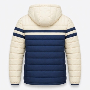 Chaqueta Acolchada con Capucha Azul Marino y Crema para Hombre, Abrigo de Invierno Acolchado, Chaqueta Cálida para Exteriores, Venta al por Mayor de Ropa ONE APEX - Product Image 5