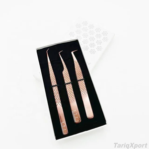 Ensemble de pinces à épiler pour extensions de cils en acier inoxydable, 12 mm, or rose, logo personnalisé, légères, vente en gros - Product Image 5