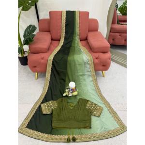 Hermosa fiesta de noche Sari con hilo y secuencia de encaje de trabajo - Product Image 3