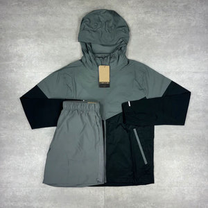 Custom Button Up Men's 2 Piece Set <b>Zip</b> Up <b>Hooded</b> Nylon Jacket and Shorts Windbreaker Tracksuit Winter Streetwear Unisex - Product Image 1