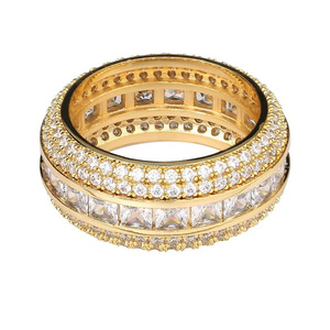 Triple Row Cluster <b>Rings</b> 925 Sterling <b>Silver</b> Gold Plated Hip Hop <b>Statement</b> <b>Ring</b> for Mens Womens Unisex Anniversary Gift Prongs - Product Image 1
