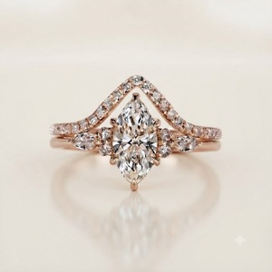 Ensemble de bague de fiançailles en or 18 carats couleur E VS1 1,40 carat taille marquise avec diamant de laboratoire et alliance assortie incurvée 0,20 carat - Product Image 3