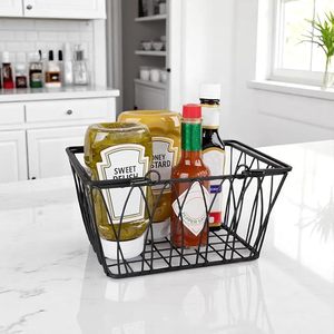 Panier utilitaire polyvalent de 15 pouces en fil d'acier robuste avec poignées courbées pour une prise en main facile, solution de rangement décorative - Product Image 1