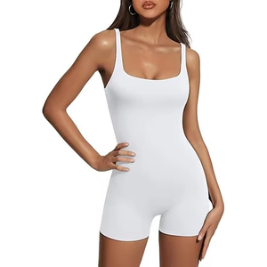 Mono de mujer blanco con tirantes finos, cintura alta, color liso, control de abdomen, estilo básico, para primavera y verano - Product Image 5