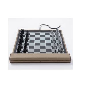 Jeu d'échecs industriel de style nordique avec plateau en cuir véritable enroulable, jeu de stratégie décoratif moderne, échecs minimalistes en cuir - Product Image 1