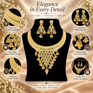 Conjunto de collar de latón y cobre con baño de oro de 24 quilates con motivo de corazón, joyería llamativa para bodas y fiestas tradicionales indias, con pendientes a juego. - Product Image 5