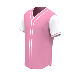Maillot de baseball rose pour homme, manches courtes, col en V, bordure contrastante, coupe classique, couleur unie, chemise de sport décontractée - Product Image 3