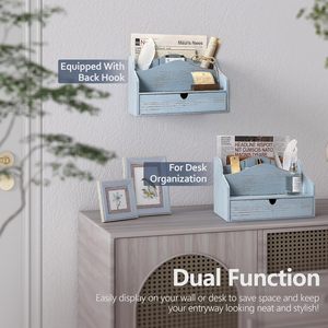 <b>Rustic</b> Blue Wooden <b>Desk</b> Organizer Box Set Custom Decorative Wood Office Tabletop Storage Container Wholesale Craft Base - Product Image 3