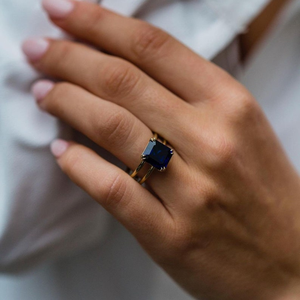 Exquisite Asscher Cut Blue <b>Sapphire</b> Solitaire <b>Ring</b> with Dual Shank Solid <b>Gold</b> Setting for Birthstone Gifting and Bridal Wear - Product Image 6