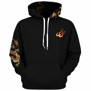 Nueva Sudadera con Capucha Negra Personalizada para Hombre, Estilo Urbano, Estampado de Dragón, Felpa de Algodón, Ropa de Otoño, OEM 2026 - Product Image 6