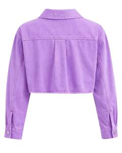 Chaqueta Vaquera Corta Personalizada para Mujer, Color Lavanda, con Adornos de Pedrería, Botones, Manga Larga, Estilo Casual Urbano - Product Image 2