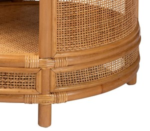 Natural Rattan <b>Side</b> <b>Table</b> with Woven Cane Panels, Round Top and Open Storage Shelf, <b>Rustic</b> Boho Accent <b>Table</b> for Home Use - Product Image 4