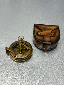 OLD WORLD TREASURE HANDICRAFTS BC-002 2.5'' Push Button Brown Modern Sundial Brass Compass Leather Case Promotional <b>Gift</b> - Product Image 5