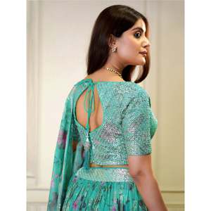 Belle Turquoise Paillettes Organza De Mariage Porter Lehenga Choli - Product Image 2