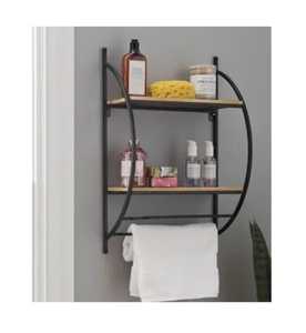 Single Tier Curved Metal <b>Frame</b> Wood Adjustable Modern <b>Floating</b> Wall Shelf Flower Pot Holder Living Room Storage Display Rack - Product Image 1