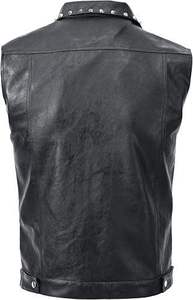 <b>Men</b> <b>Black</b> Denim <b>Vest</b> Punk Style Rivet Decorated Turn-down Collar Single Breasted Button Closure Autumn Outer Wear - Product Image 4