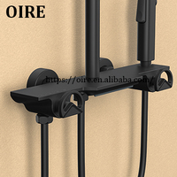 Sistema de ducha de lluvia expuesto moderno personalizado OEM Juego de cabezal de ducha de lluvia negro de latón de 4 Funciones para hoteles
