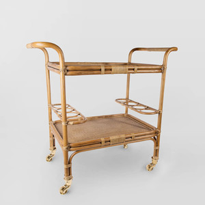 Wholesale handcrafted hotel food and wine serving carts made from natural rattan. - Product Image 1