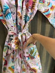 Bata Kimono de Algodón Rosa Floral para Mujer, Cuello en V, Cierre con Cordón, Ligera, Estampada, para Dama de Honor, Estilo Boho, Ropa de Dormir, Playa - Product Image 3
