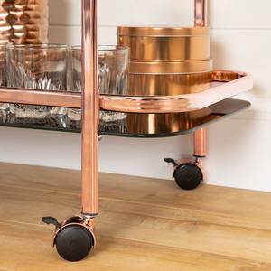 Chariot de bar moderne en cuivre avec 2 étagères en verre et 4 roulettes pivotantes pour hôtel, cuisine, usage domestique - Product Image 4