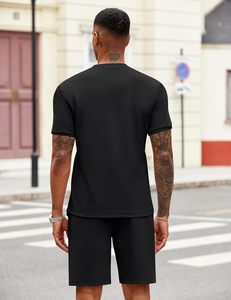 OEM Wholesale Custom Logo Breathable Solid Mens Zipper Style <b>Collar</b> <b>T</b>-<b>Shirt</b> Short Pant Comfortable Summer Casual Gym Wear - Product Image 3
