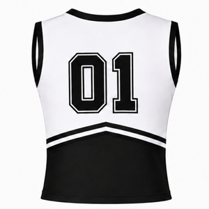 Ensemble d'uniforme de cheerleading noir, haut sans manches à col en V, jupe plissée, pour équipe sportive, performance de danse, entraînement, compétition - Product Image 5