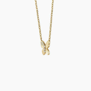 Collier avec pendentif papillon texturé et diamants - Product Image 2