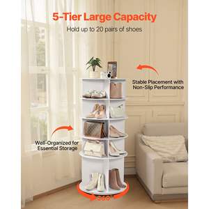 Zapatero Giratorio de 5 Niveles, Independiente, Blanco, con Rotación de 360 Grados, Organizador Giratorio Tipo Carrusel - Product Image 4