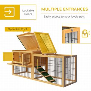 Conigliera da Esterno a 2 Livelli, 150 cm, Gialla, con Tetto Apribile, Arredamento per Animali Domestici - Product Image 4