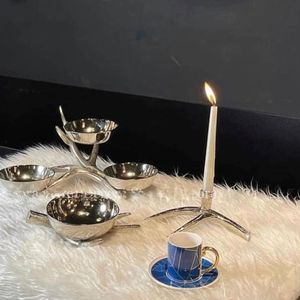 Bol de service en métal aluminium argenté de style européen pour la vaisselle Stands de bois de cerf les plus vendus Bol à soupe 3 en 1 - Product Image 1