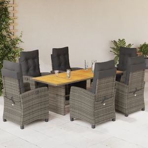 Set da Pranzo da Giardino in Rattan Grigio per 6 Persone, Resistente alle Intemperie, Arredamento da Esterno in Stile Contemporaneo - Product Image 1