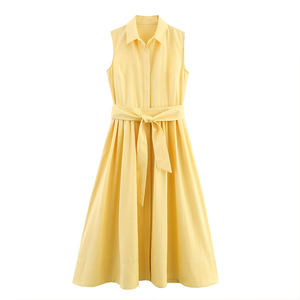 Robe Chemise Tendance Été 2026 Nouvelle Collection Femme avec Ceinture, Col Revers, Sans Manches, Élégante - Product Image 1
