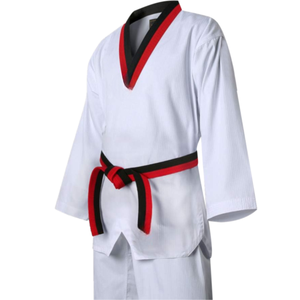 Uniforme de Taekwondo blanc avec bordures rouges et noires, en coton respirant, vêtements d'arts martiaux unisexes pour adultes - Product Image 5