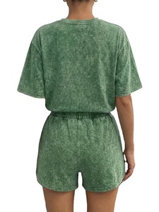 Ensemble 2 pièces décontracté pour femme : Haut à manches courtes et short à taille élastique avec cordon de serrage, style vintage urbain, idéal pour l'été - Product Image 2