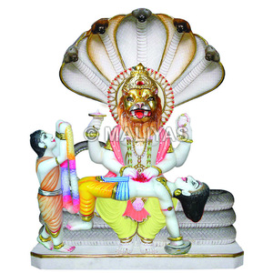 Statue de Lord Narsingh et de Bhakt Prahlad en marbre |   Murti en marbre Narasimha Prahlad – MALIYAS - Product Image 1