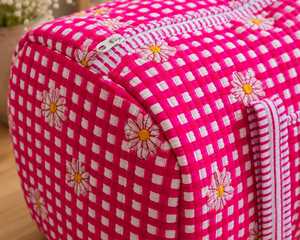 VEER HANDIRCRAFTS QB-006 Quilted Floral Polyester <b>Duffel</b> <b>Bag</b> Large Capacity Travel Weekender Cotton Zipper Outdoor Portable - Product Image 3