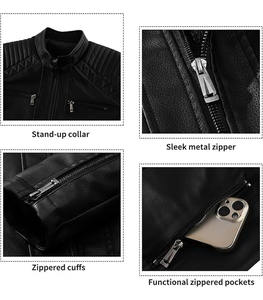 Blouson matelassé élégant noir en similicuir pour femme, fermeture à bouton unique, col roulé, hiver, séchage rapide, respirant, robuste, style motard - Product Image 1