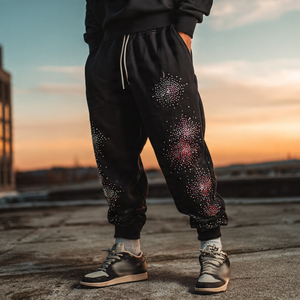 Pantalon de jogging épais et surdimensionné pour homme avec strass, style streetwear personnalisé, idéal pour l'hiver - Product Image 3