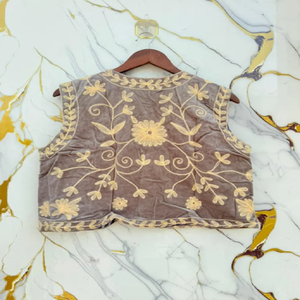 Ornate Suzani Velvet <b>Waistcoat</b> with Floral Embroidery Sleeveless Bohemian Jacket Vintage Inspired Layering Vest - Product Image 2