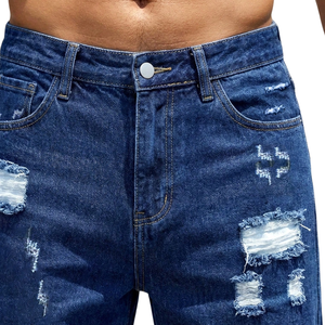 <b>Mens</b> Dark Blue Denim Shorts Regular Fit Mid Breathable Distressed <b>Ripped</b> Casual Five Pocket Cotton Summer Streetwear Fashion - Product Image 3
