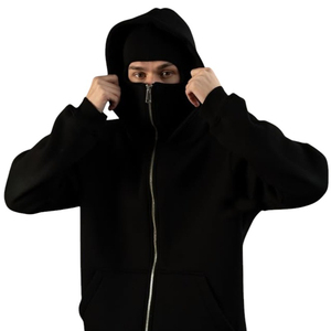 Sweat-shirt à capuche zippé noir pour homme, coupe classique, couleur unie, tricoté, 100 % coton, anti-rétrécissement, idéal pour l'automne - Product Image 1