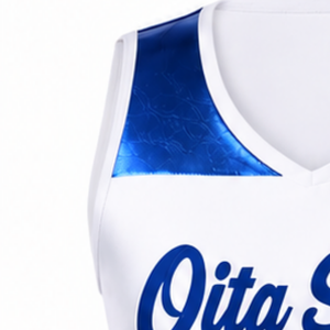 Maillot de cheerleading sans manches sublimé blanc et bleu roi, tenue de sport athlétique pour l'entraînement et la compétition - Product Image 3