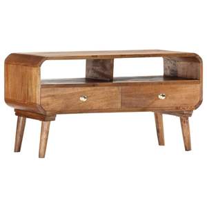 Meuble TV en bois de manguier massif marron 35,4 x 13,8 x 18,5 pouces avec tiroirs - Product Image 3