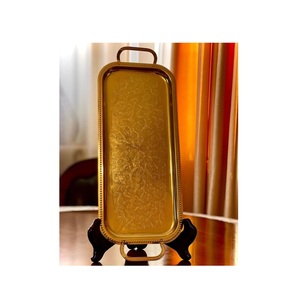 ถาดเสิร์ฟทองเหลืองทรงยาวสำหรับโต๊ะกาแฟและออตโตมัน ถาดเสิร์ฟทรงสี่เหลี่ยมผืนผ้าบางเฉียบสีทองเหลืองหรูหรา พร้อมหูจับรูปตัว D - Product Image 3