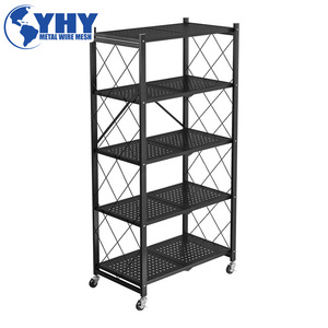 Estante <span class=keywords><strong>de</strong></span> almacenamiento <span class=keywords><strong>de</strong></span> metal plegable <span class=keywords><strong>de</strong></span> 5 niveles, estante independiente con ruedas - Product Image 4