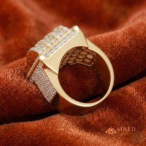 <b>Mens</b> Gold Tone Moissanite Square <b>Ring</b> Luxury Hip Hop Engagement Wedding Statement Jewelry Fashion Wear - Product Image 4
